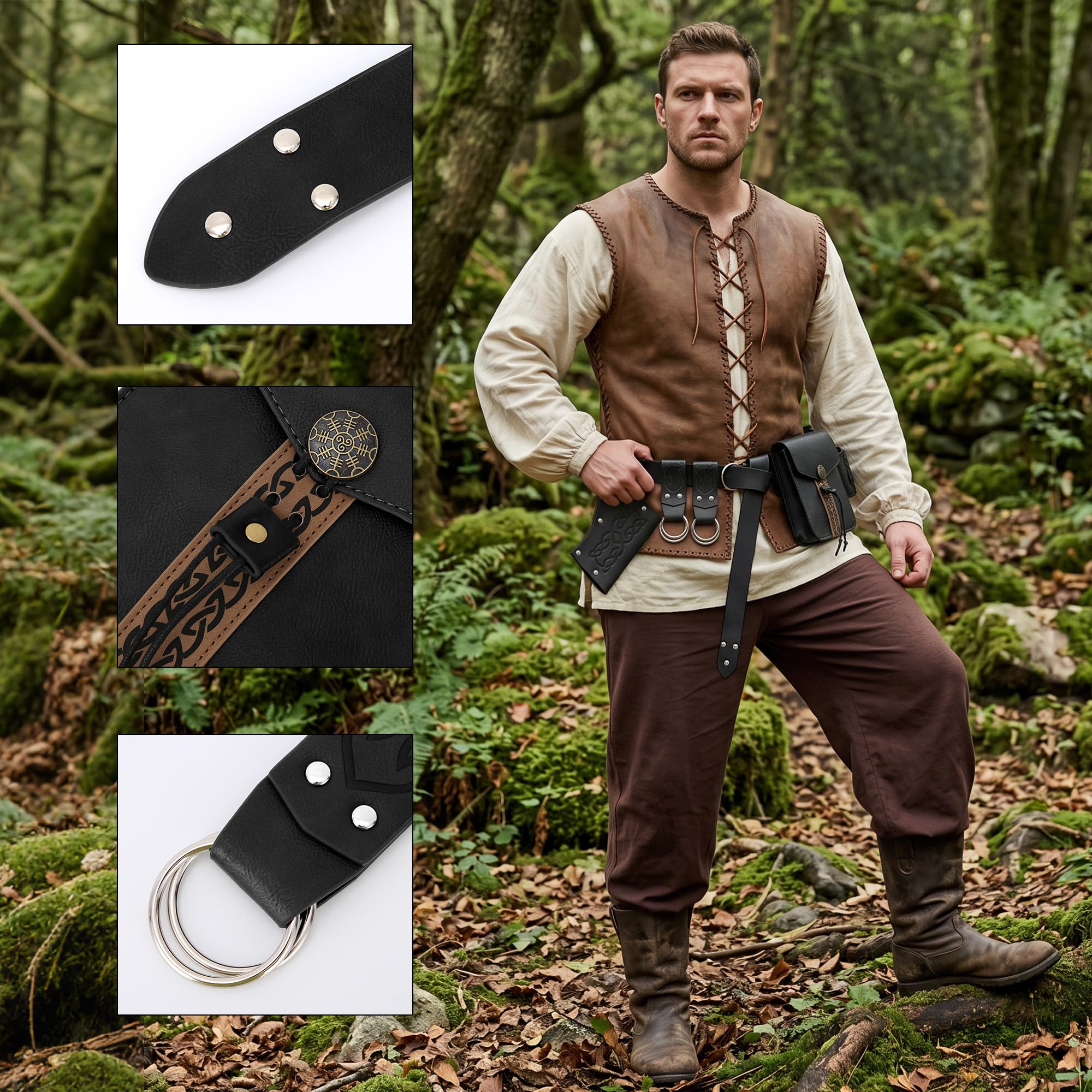 Cintura medievale costume accessori set pelle spada rana corno fondina telefono sacchetto clip cintura per rinascimentale Cosplay
