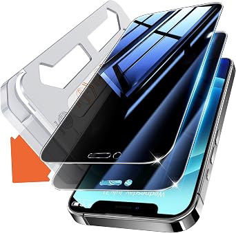 Privacy Screen Protector for iPhone 12 / iPhone 12 Pro 6.1 inch [Auto Dust Elimination] [Real 25 Anti Spy] Private Tempered Glass Film, [2 Pack]