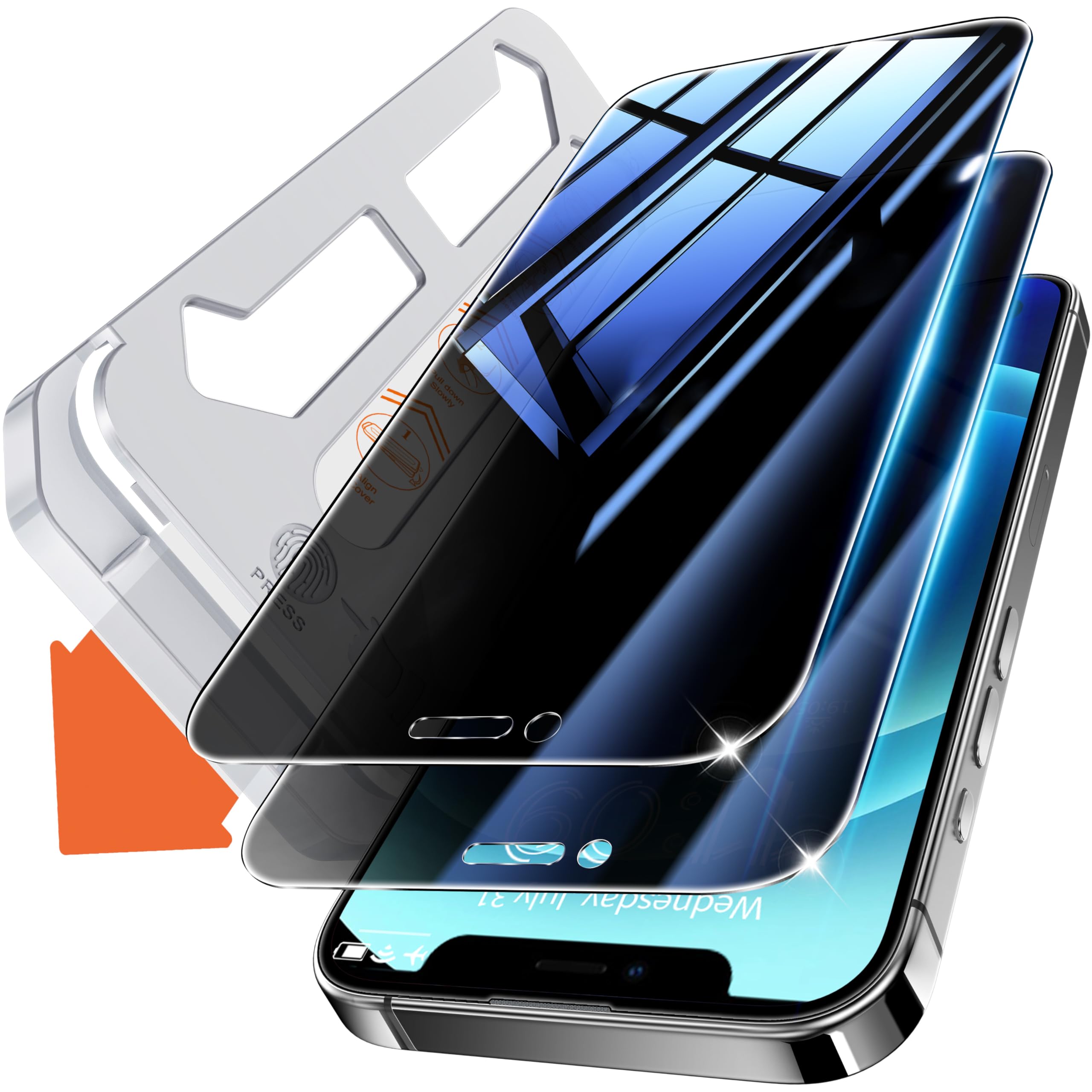 Tentoki Privacy Screen Protector For iPhone 12/12 Pro (6.1-inch), Compatible With Face ID, 25° Anti Spy Premium 9H+ Tempered Glass Film[Auto Dust Elimination] [No Bubbles] [Case Friendly] 2 Pack