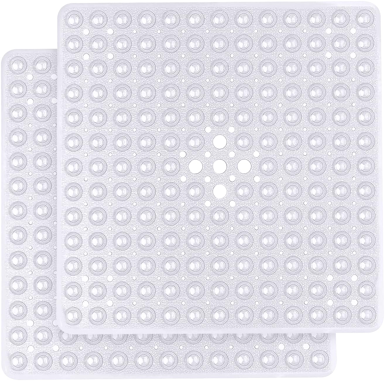MOONLIGHT20015 Square Shower Mat Non Slip Anti Mould 2 Pack - 53x53cm Shower Mats for Inside Shower with Strong Suction Cups Grip and Drain Holes - Soft Touch Machine Washable (Clear)