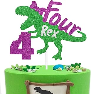 Four Rex Cake Topper Jurassic Dinosaur Theme Party Decorations - very Suitable 4th Years Old girls Birthday Party Decorations