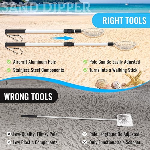 Miniatura 3 de Roshtia 4 piezas de tamiz de diente de tiburón de 30 pulgadas, tamiz de arena, pala de playa, pala de metal ajustable de mango largo para recoger