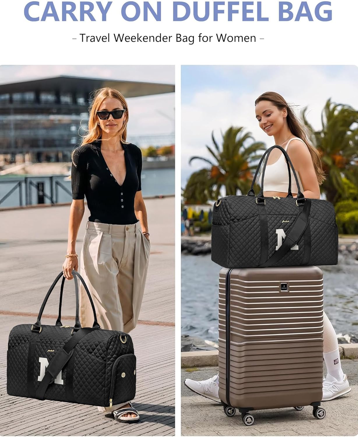 Women Weekender Travel Duffle Bag: Initial Duffel Overnight Bags with Shoe Compartment Large Carry on Tote with Toiletry Bag Weekend Traveling Yoga Gym Hospital Bag for Women with Wet Pocket Letter M - Image 6