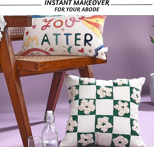 Miniatura 4 de Folkulture Fundas de almohada para sofá, almohadas decorativas de 18 x 18 pulgadas para sala de estar, 100% algodón, estilo bohemio, fundas de