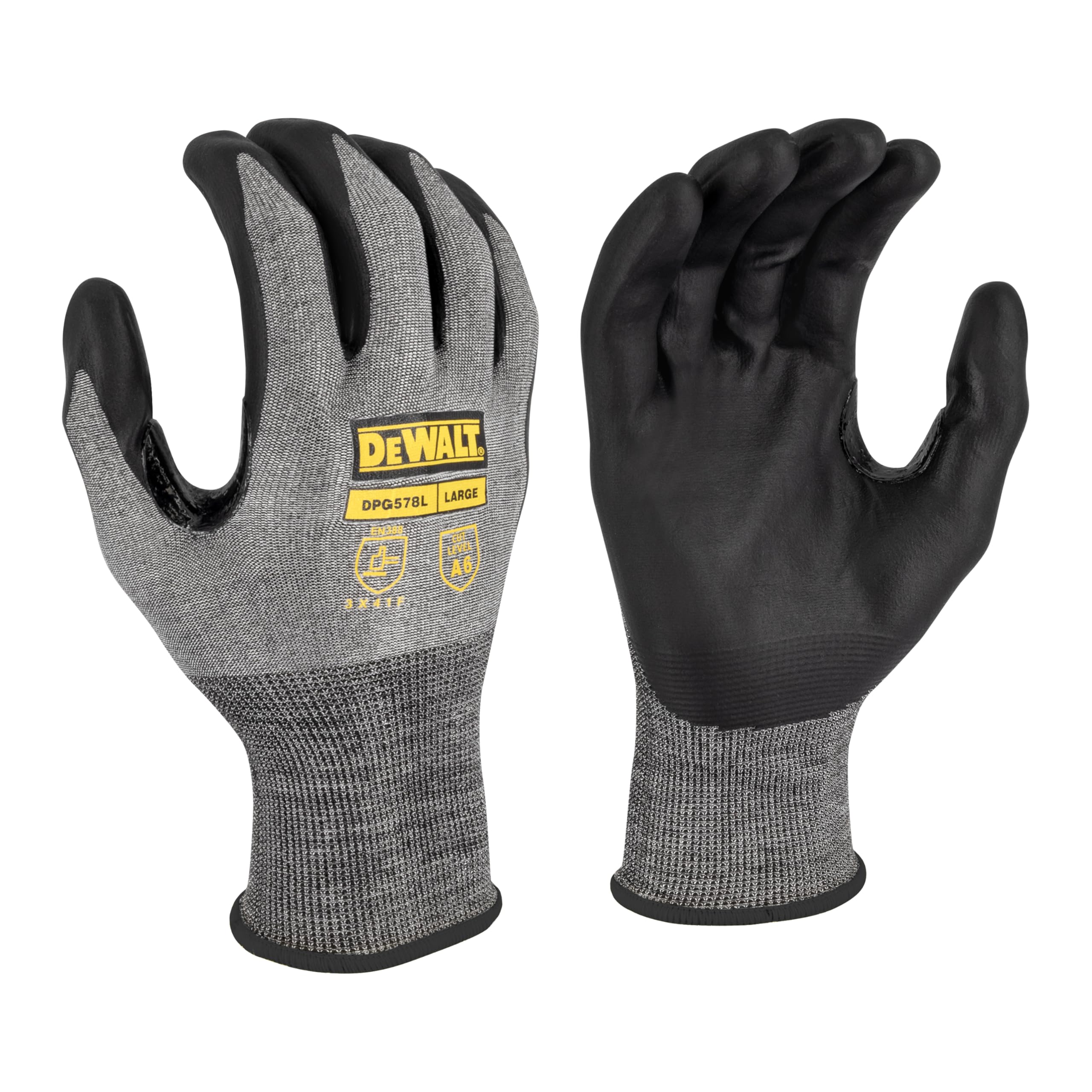 DEWALT DPG578 Foam Nitrile A6 Cut Resistant Glove for Outdoor Work, Construction and General Purpose - Size XL - Pack of 12