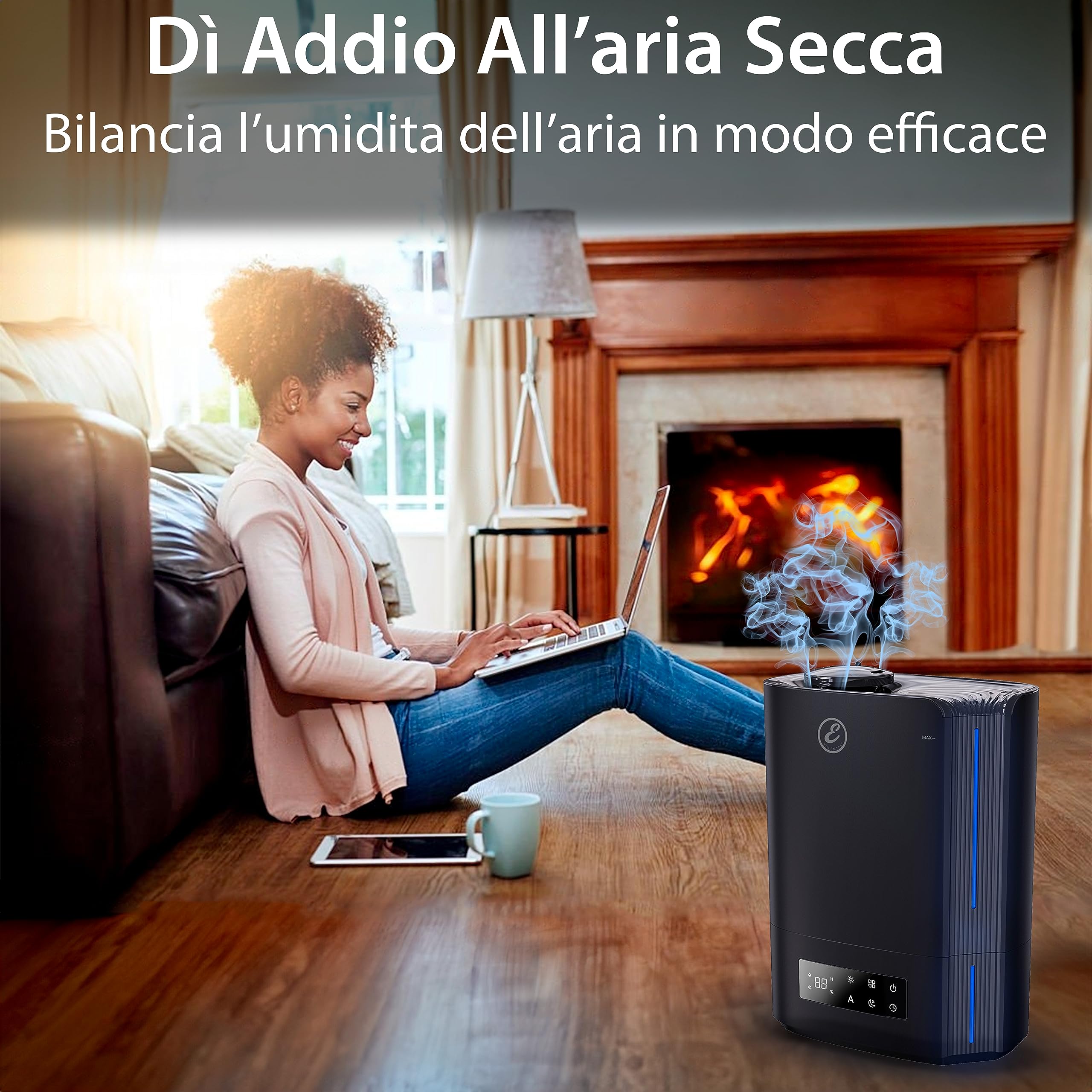 Umidificatore 6 Litri Casa Ambiente A Ultrasuoni Temperatura Costante Super Silenzioso Funzione Timer Autospegnimento 8 Modalità Di Utilizzo Con Luci LED Design Palpala Colore Nero