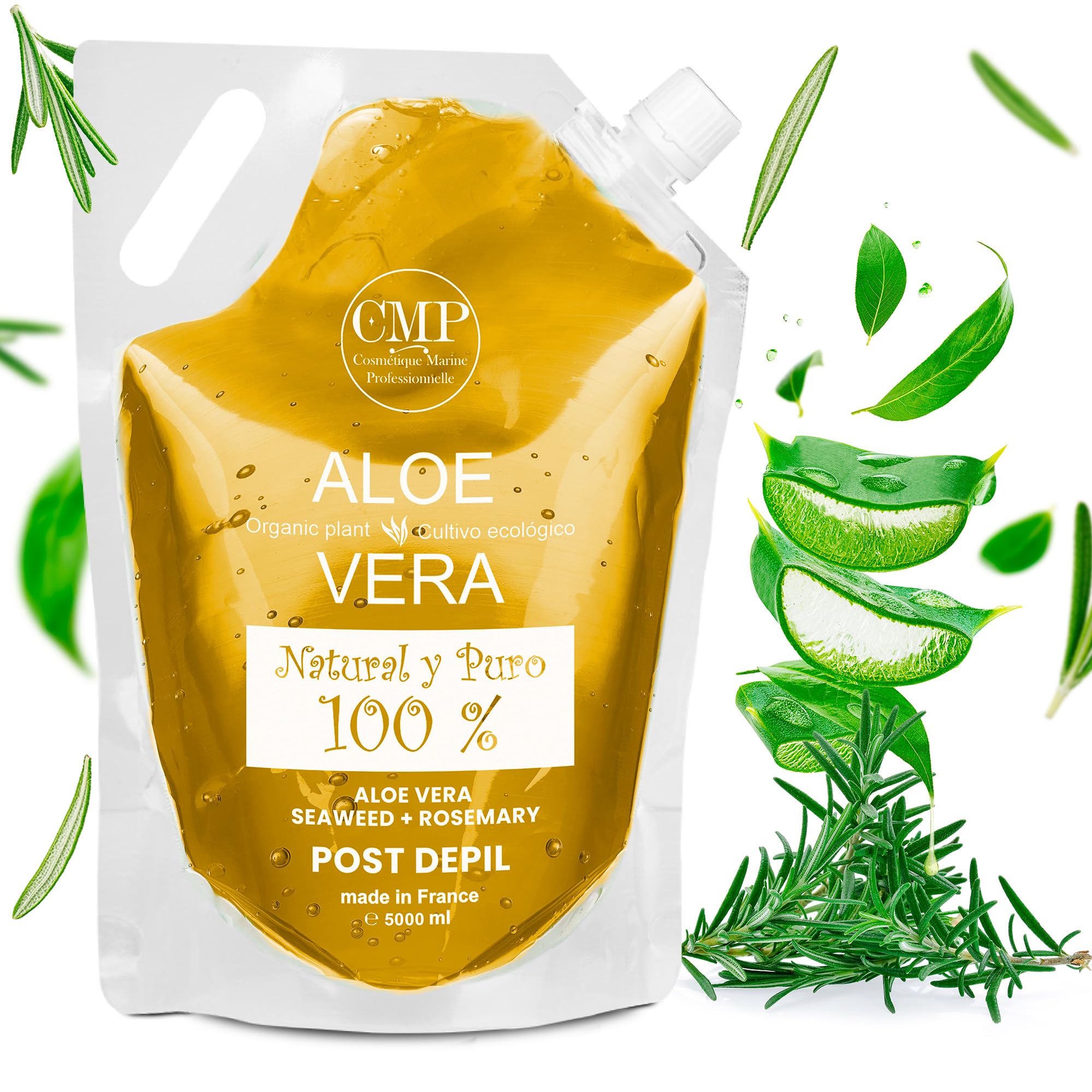 CMP Aloe Vera + Rosmarino Depilazione Gel (laser, cera, crema, depilatore...) e Rasatura (Viso e Corpo) 6x + RILASSANTE | 48h IDRATANTE | 3x + LENITIVO - Formula Professionale (5000 ml)