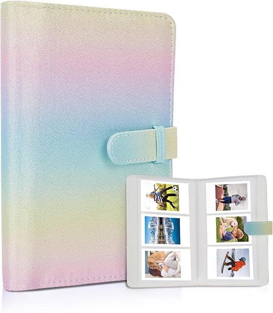 Riosin 108 Pockets Mini Album Compatible with Fujifilm Instax Mini film, Suitable for Instax Mini 12/11/7+/9/Evo/Link 2, 2x3"Photo Album for Polaroid Snap Canon ivy 2 Kpop Photocard(Shining Rainbow)