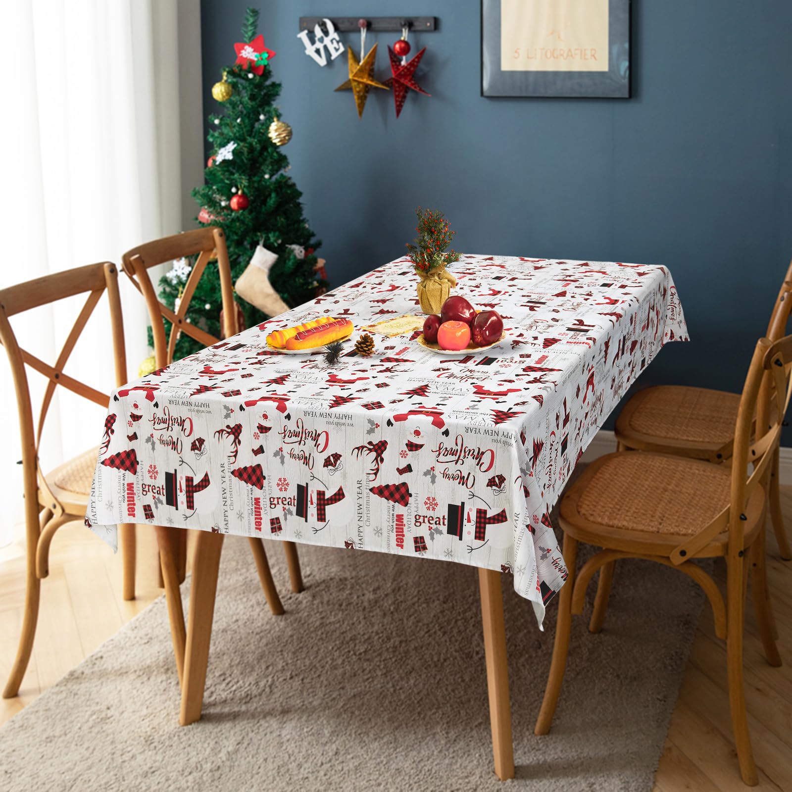 Alishomtll Tovaglia natalizia, tovaglia con fiocco di neve e casette dei cartoni animati, albero, rettangolare, tovaglia cerata, impermeabile, lavabile, decorazione per feste invernali, tovaglia Alishomtll Tovaglia natalizia, tovaglia con fiocco di neve e casette dei cartoni animati, albero, rettangolare, tovaglia cerata, impermeabile, lavabile, decorazione per feste invernali, tovaglia
