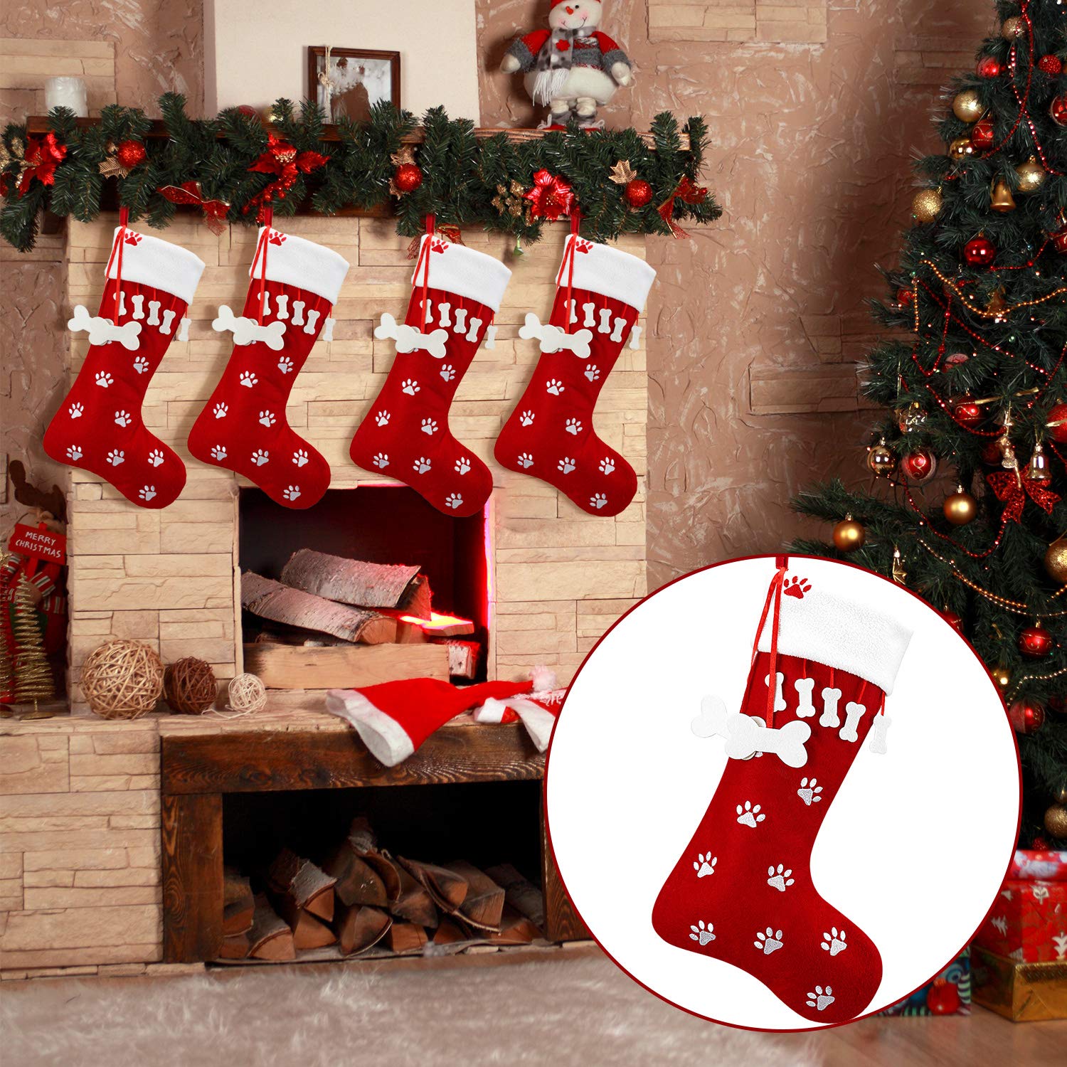 Wilbond Lot de 4 chaussettes de Noël pour animal domestique Motif pattes de chien