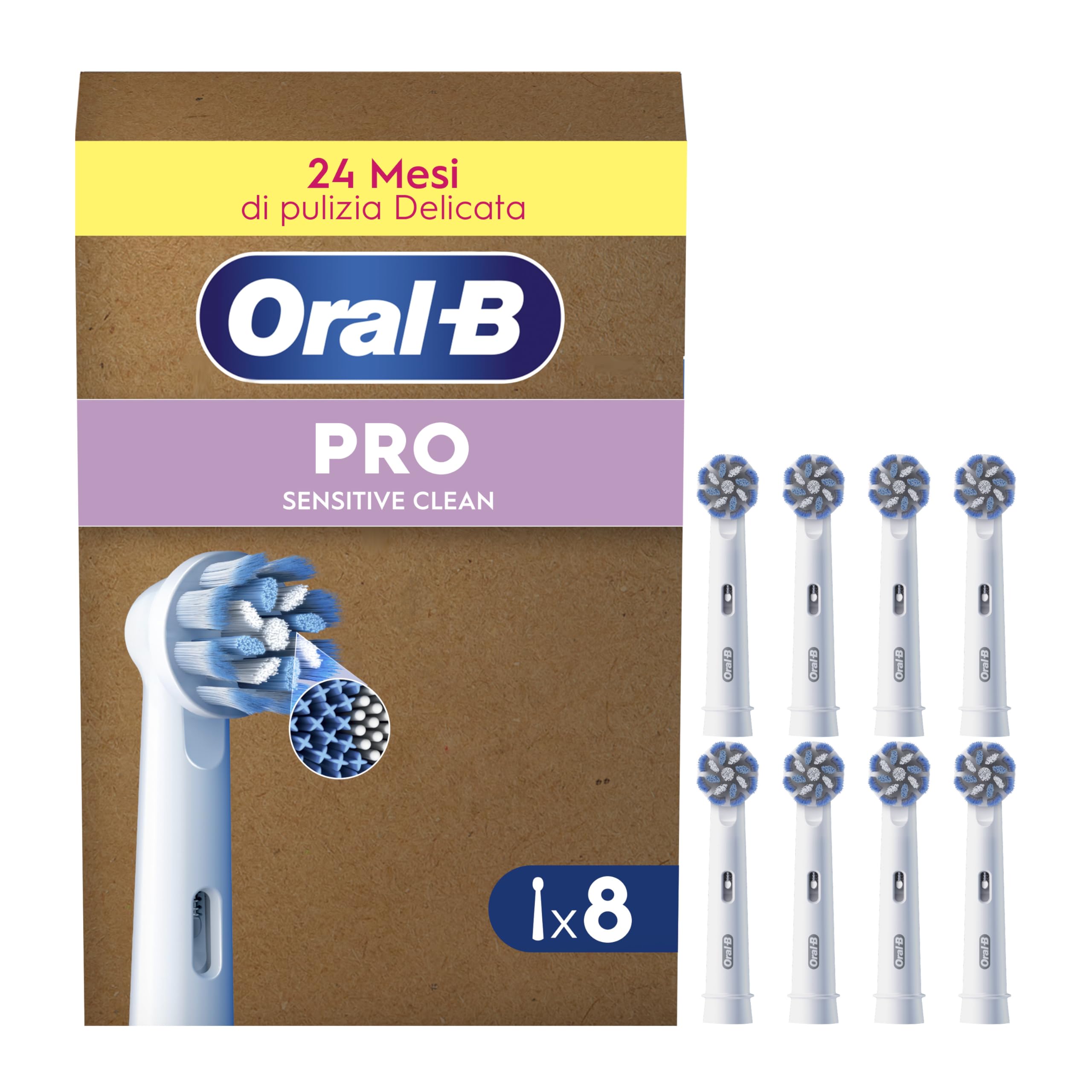 Oral-B Testine di Ricambio Pro Sensitive Clean, Bianche, 8 Ricambi - 8 Testine di Ricambio per Spazzolino Elettrico, Rotonde Originali, Confezione Adatta alla Buca delle Lettere