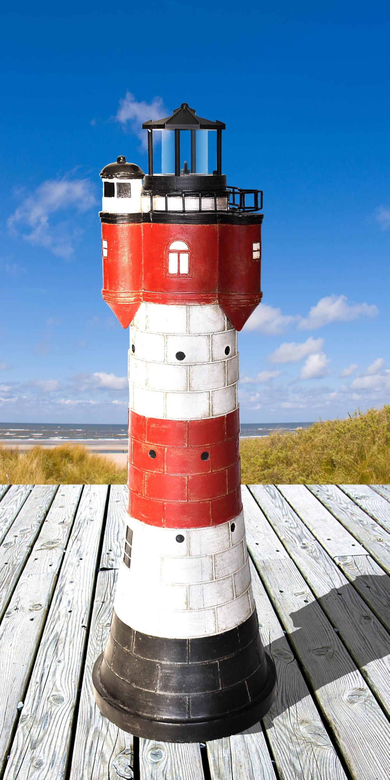 J.W. XXL Solar-Leuchtturm ROTER SAND mit Solarbeleuchtung und Dämmerungssensor Solar-Leuchte Gartendekoration