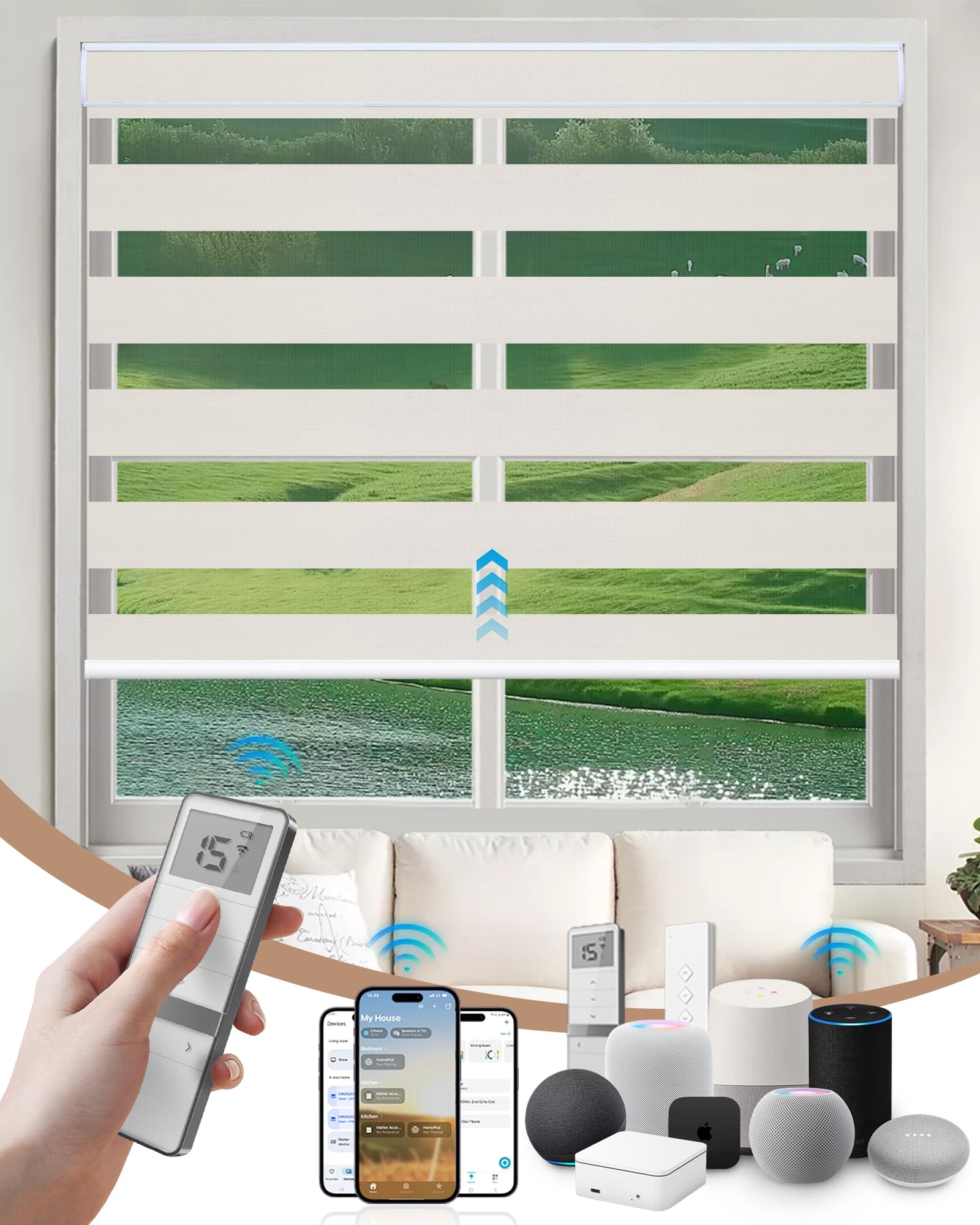Kincmo Motorized Blinds with Remote, Motorized Zebra Shades Work with Apple Homekit,Alexa,Google Home, Customized Electric Blinds with Remote,App,