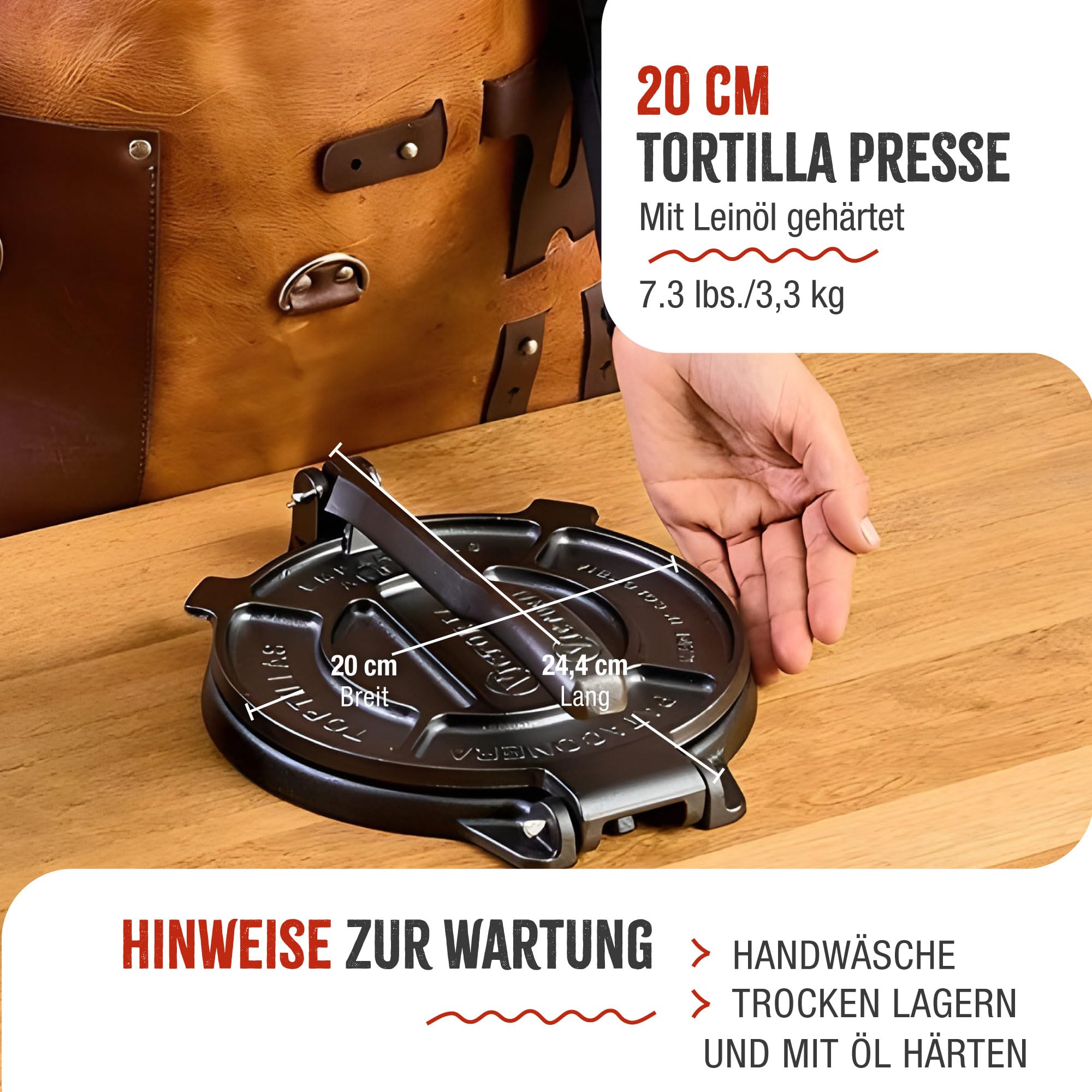Victoria Tortilla Presse Gusseisen 20 cm Professionelle Roti Maker für Tacos Arepas Quesadillas