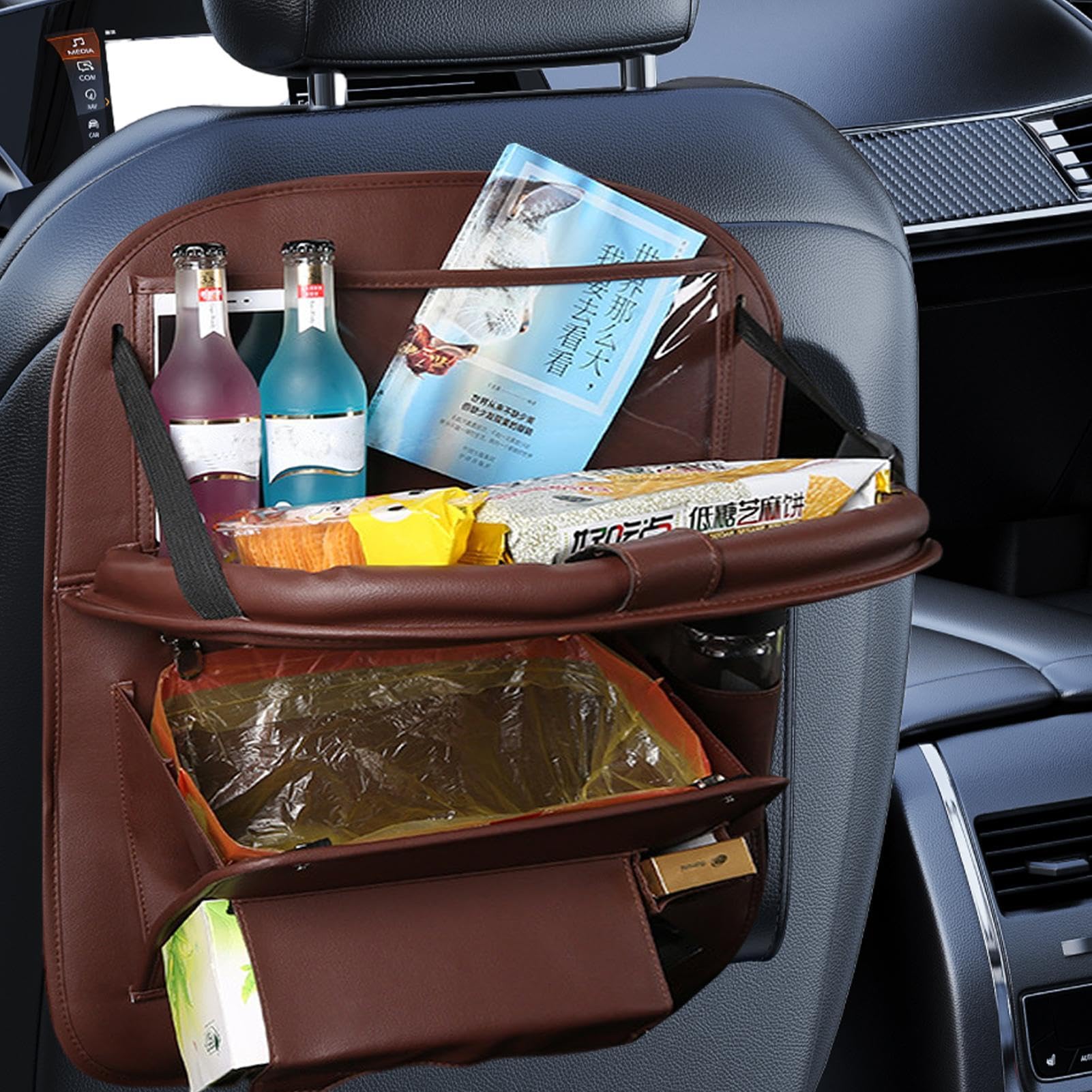 Organizer per sedile posteriore auto, organizer per sedile posteriore, organizer per auto, da viaggio con 9 scomparti, organizer per auto in pelle ecologica in poliuretano, impermeabile,