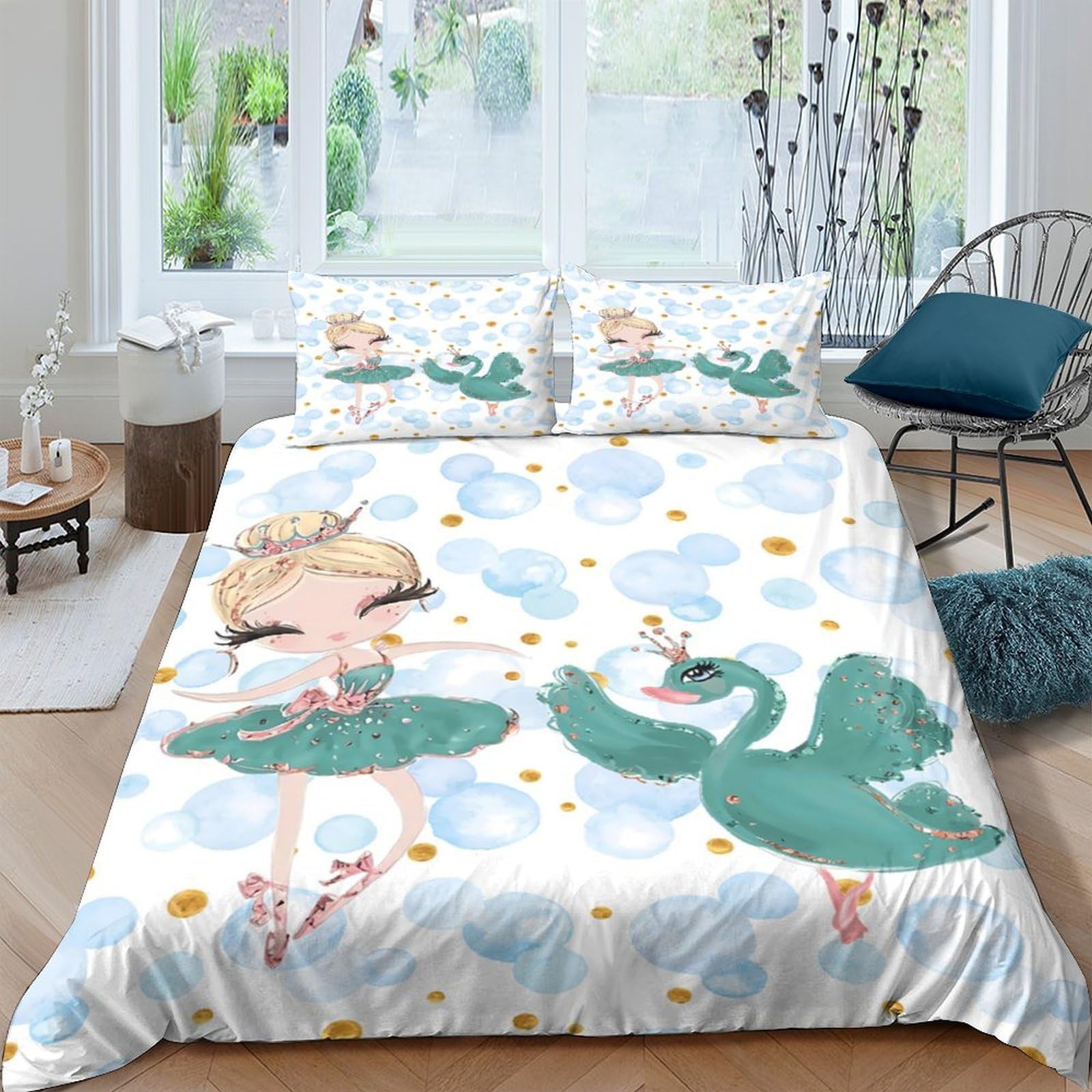 Ctjqhvkz Style-6 3D Printed Ballerina Swan Fitted Sheet Microfiber Non Slip Bed Cover Machine Washable Bedroom Decor For All Ages Single（135X200cm）