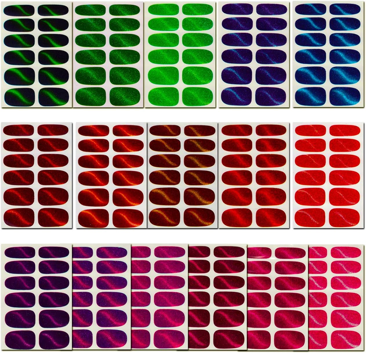 16 Sheets Glitter Cat Eye Nail Wraps, Full Nail Art Stickers Self-Adhesive Nail Polish Decal Strips for Women Girls Manicure DIY with 3 Pcs Nail File
