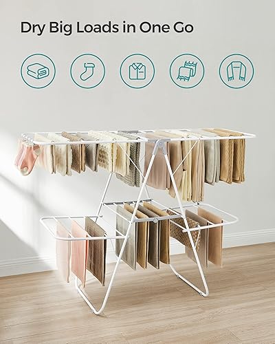 Miniatura 3 de SONGMICS ULLR053G01 - Estante de secado de ropa plegable de 2 niveles, estante de secado grande independiente, con alas ajustables en altura, 33