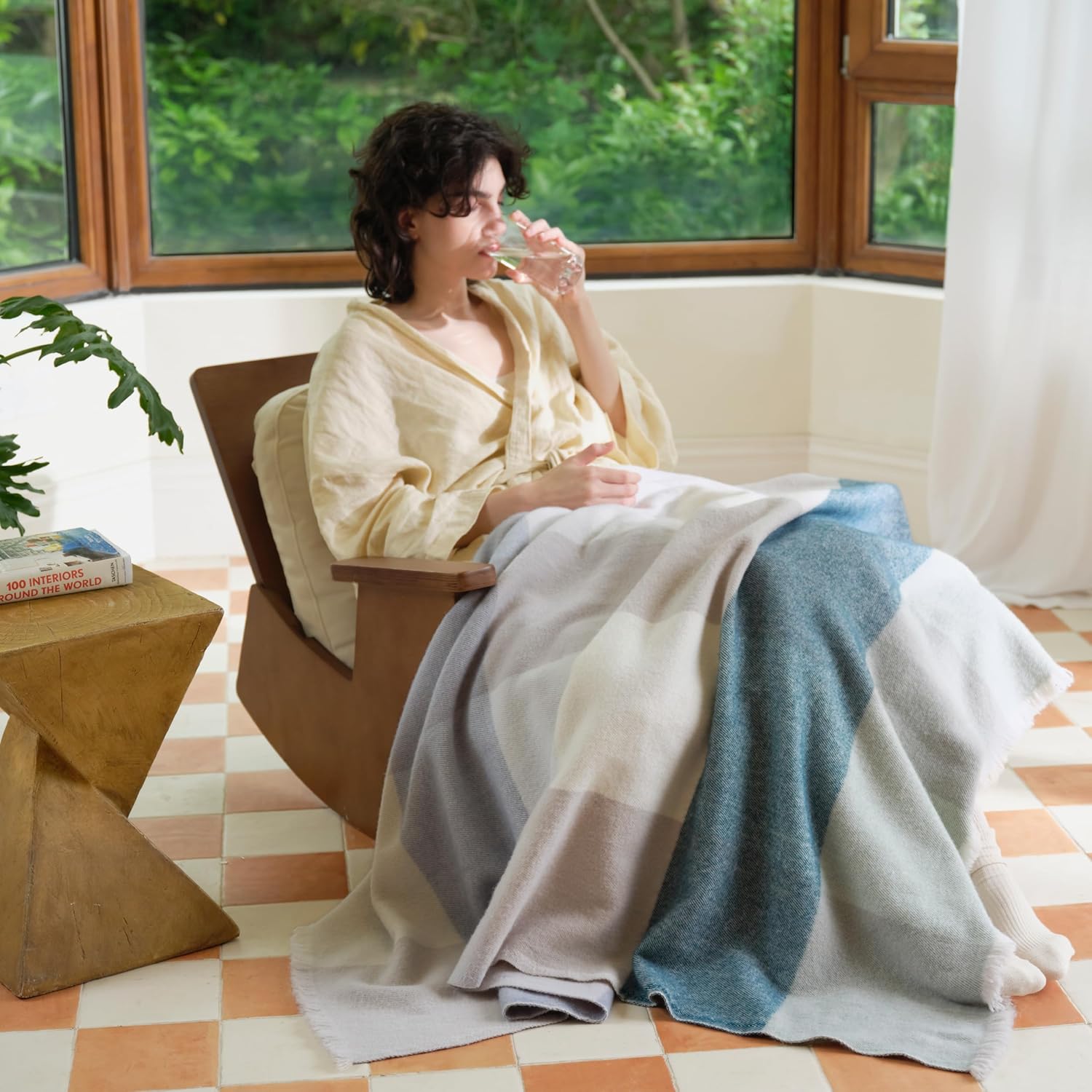 Double Stitch Alpaca Wool Throw Blanket - Warm, Soft Blanket for Couch, Luxury & Decorative Fleece Throw, Fall Plaid, Gift for Mother's Day, House Warming, 50" x 60", Sage Valley - Image 4