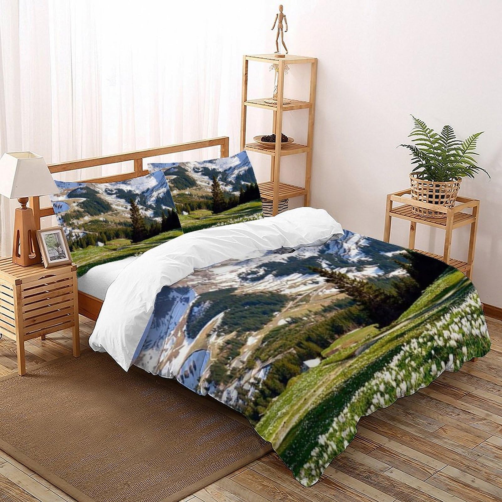 Housse de couette zippée 260x220cm en microfibre thermorégulatrice imprimé plantes 3D