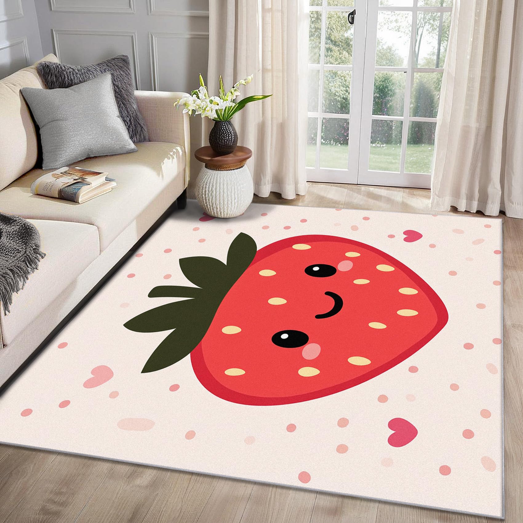 MMYAOKEN Strawberry Rug Bedroom - Girls Rug 140 x 200, Cute Kawaii Pink Fruit Patterned Area Rugs for Living Room Bedroom, Machine Washable Non Slip Soft Carpet, Strawberry Home Decor & Gifts — image 1