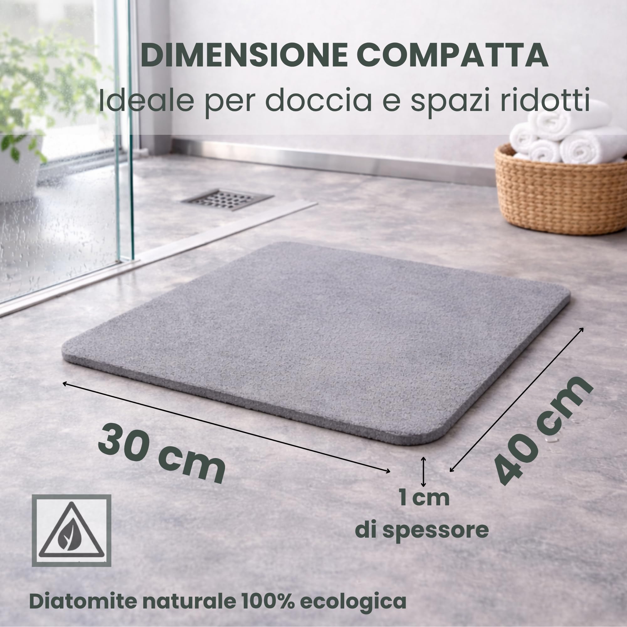 Tappeto da Bagno Antiscivolo in Pietra 40x30 cm – Super Assorbente, Antimuffa e Anti Odore, Asciuga Rapido e Igienico