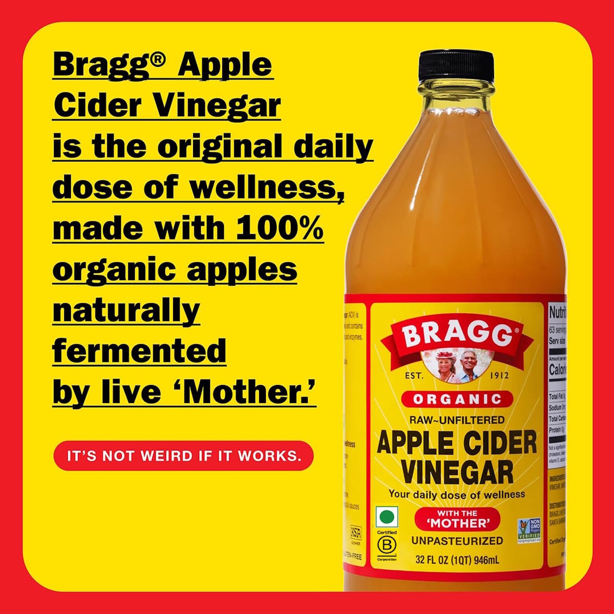 Bragg Raw Unfiltered with the Mother Apple Cider Vinegar, 946 ml 1