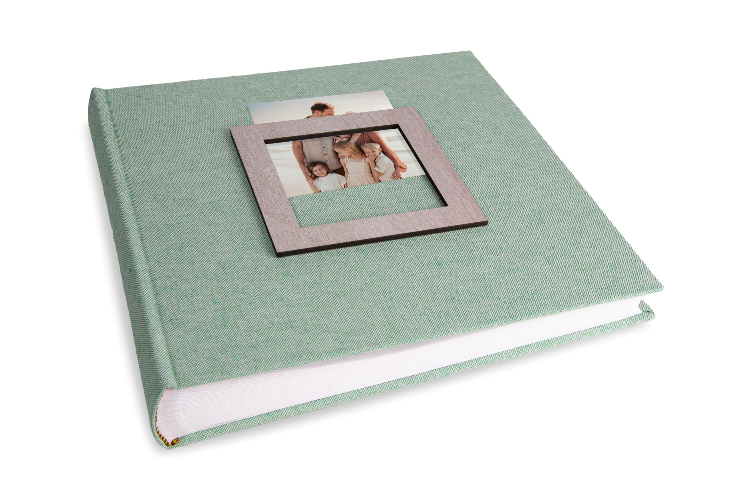 Mareli Album Fotografico 31X31 80 pagine con velina Copertina in tessuto di Lino con portafoto in legno in copertina