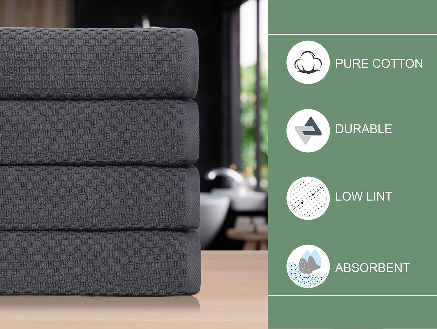 COTTON CRAFT Waffle Bath Towel - Set of 4 Luxury Euro Spa Waffle Weave Towels - 100% Ringspun Cotton Absorbent Quick Dry Bath Towel Set - Oversized 30 inch x 56 inch - Grey