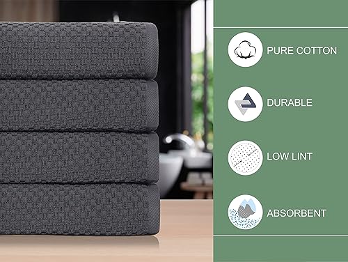 Miniatura 5 de COTTON CRAFT Juego de 4 toallas de baño de lujo con tejido de gofre, 100% algodón hilado en anillo, juego de toallas de baño absorbentes de secado