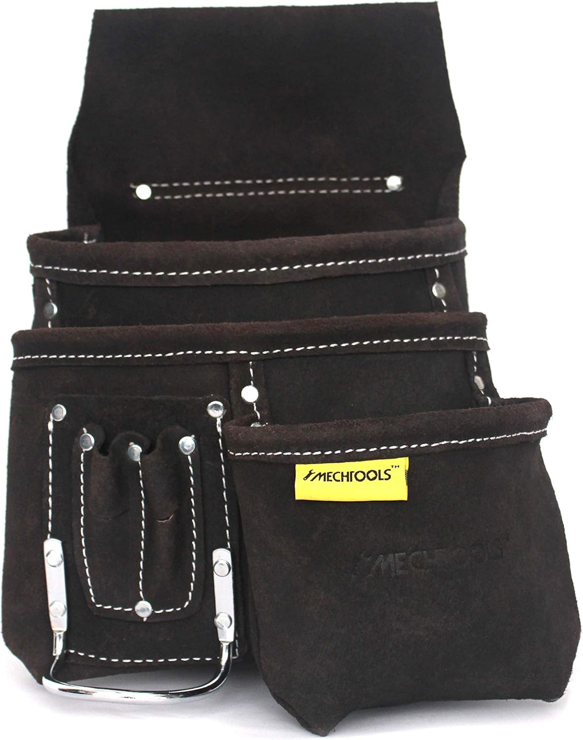 Leather Drywall Pouch, Carpenter Tool Pouch, Tradesperson's Leather 6-Pocket Nails/Tool Pouch with Hammer Holder