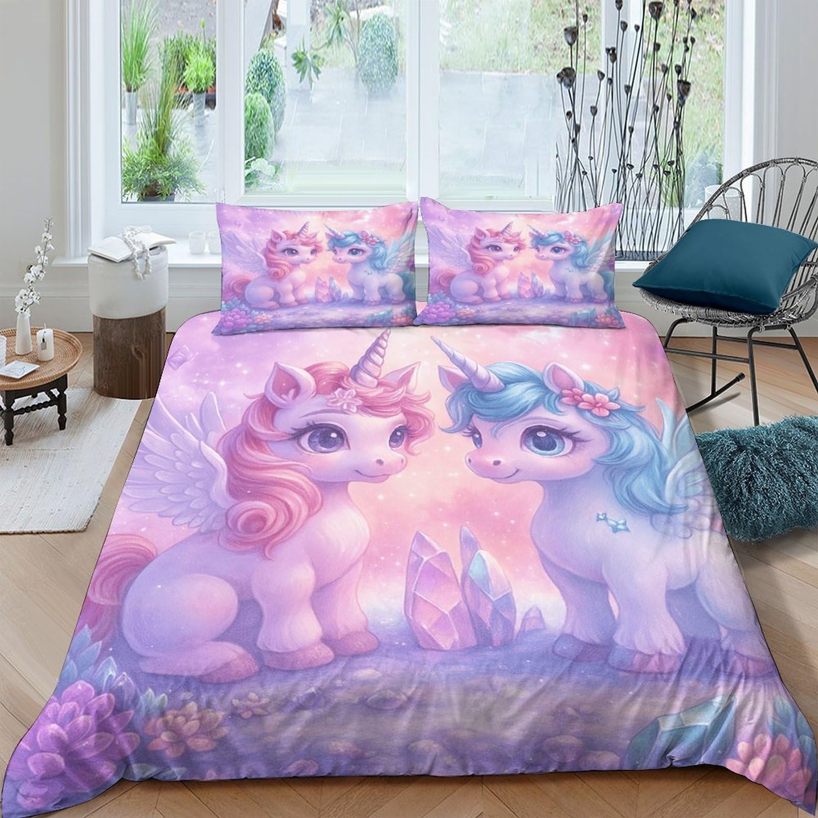Ctjqhvkz Style-1 3D Printed Pastel Unicorn Fitted Sheet Microfiber Soft Pink Blue Fantasy Bed Cover For Bedroom Dorm Mattress Decor Single（135X200cm）