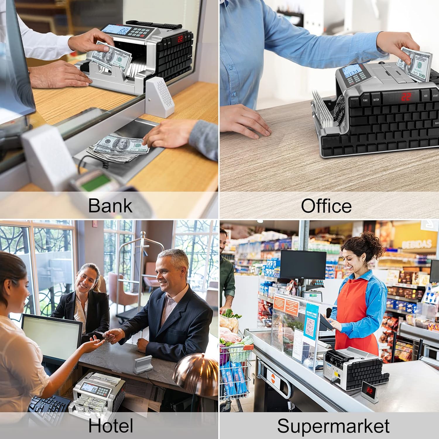 Money Counter Machine, DURFICST Bill Counter with UV/MG/IR/DD Counterfeit Detection, with Value, Count, Add and Batch Modes - with Large LCD Display & Fast Counting Speed 1000 Bills/min : Office Products