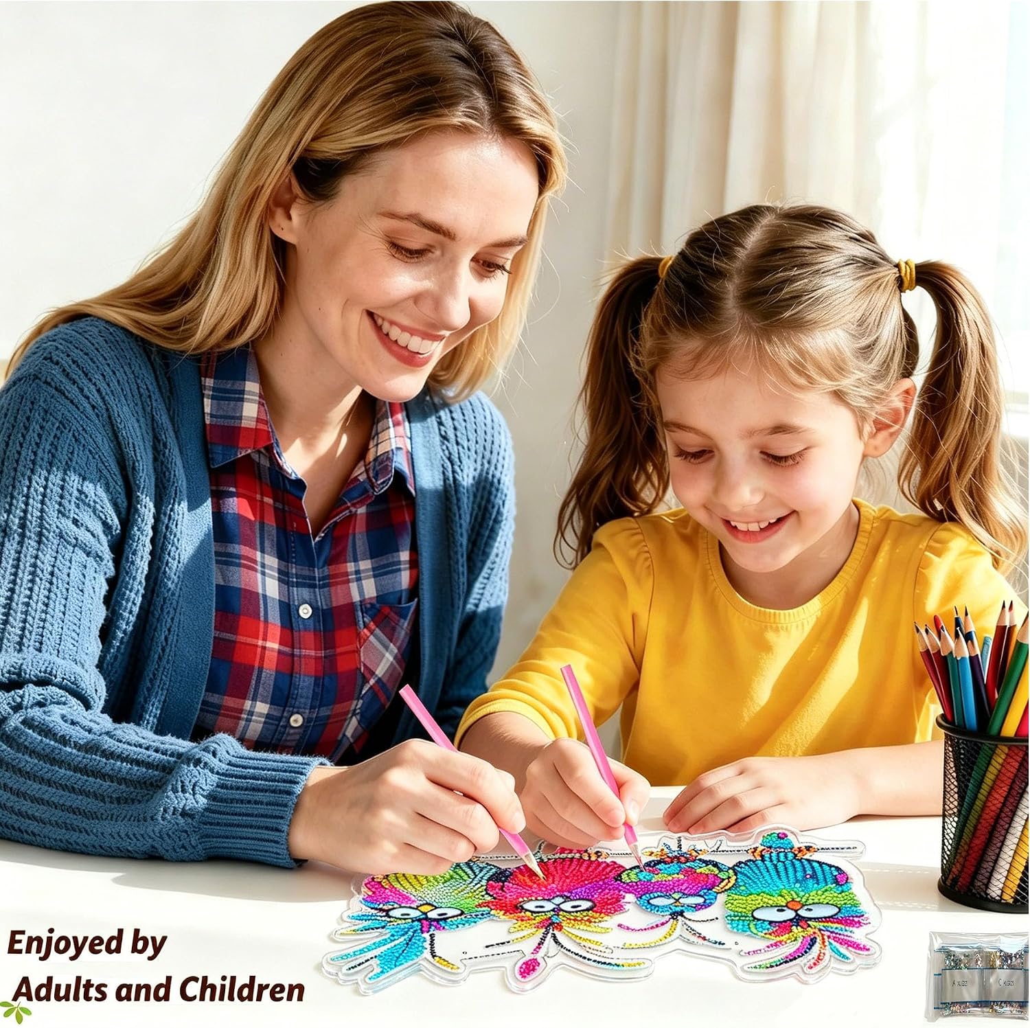 Diamond Art Painting Kits for Adults Beginners & Teens, Easy Gem Art Owls Gem by Number, 5D Small Hanging Diamond Art Birds DIY Craft for Window Wall Decor, Unique Gift 9.5x7.5 in