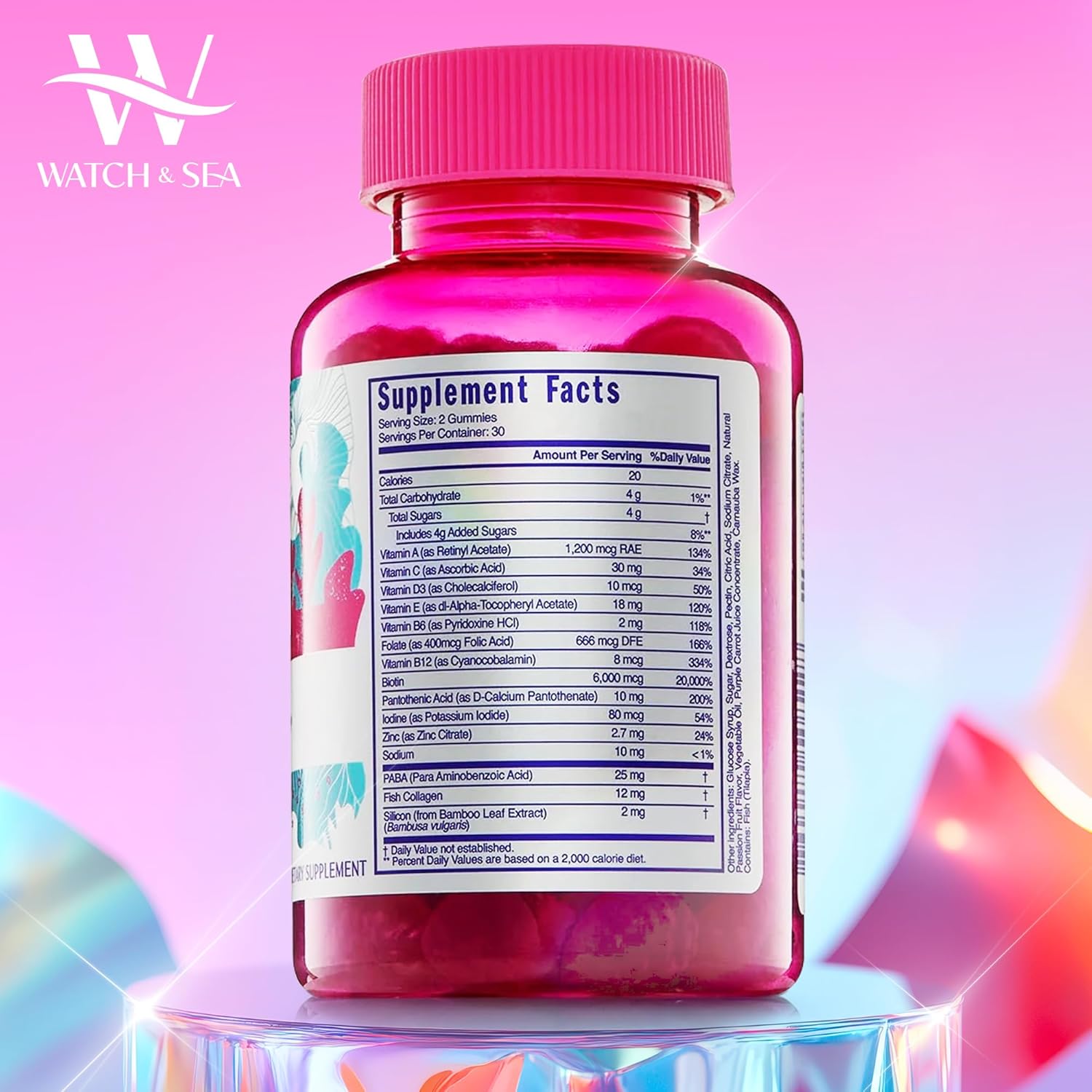 Watch & Sea Flourishing Hair Gummies - Hair Vitamins for Hair Growth and Thickness with Biotin, and Marine Collagen for All Hair Types - Passion Fruit Flavor - 60 Gummies - Image 2