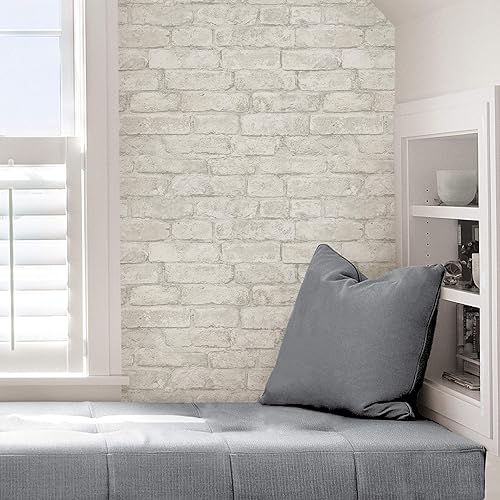 Miniatura 5 de InHome NHS3709 Denver Brick Peel Stick - Papel pintado, color blanco y blanquecino
