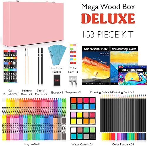 Vista 9 de Caliart Suministros de arte, paquete de 153 piezas de arte de madera de lujo, manualidades, dibujo, pintura, kit de suministros para colorear con 2