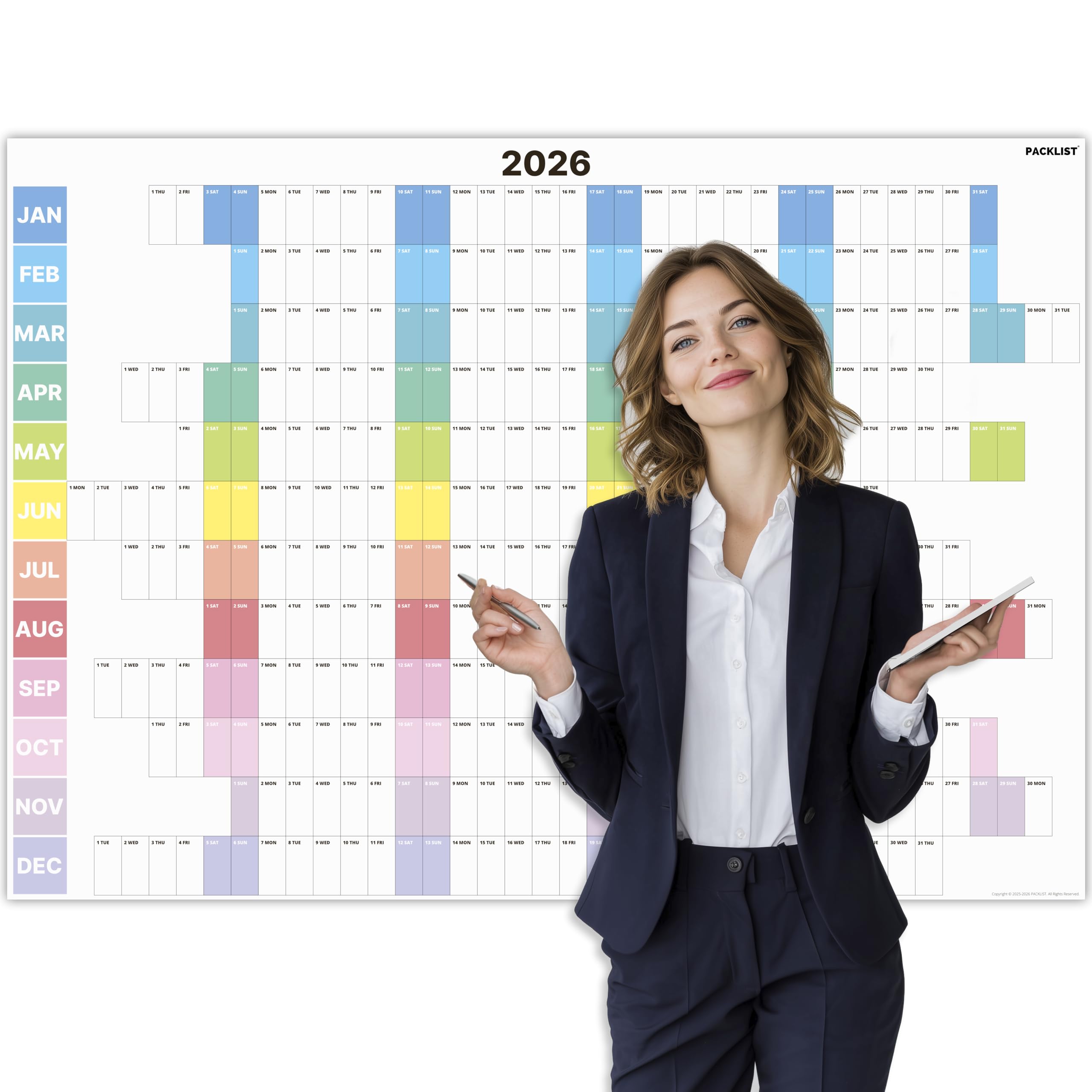 PACKLIST 2026 Wall Calendar Giant A1 Planner (84x60cm) with Centered Weeks | Weekly Column Design for Clear Organization | Ideal for Office, Home & Studies
