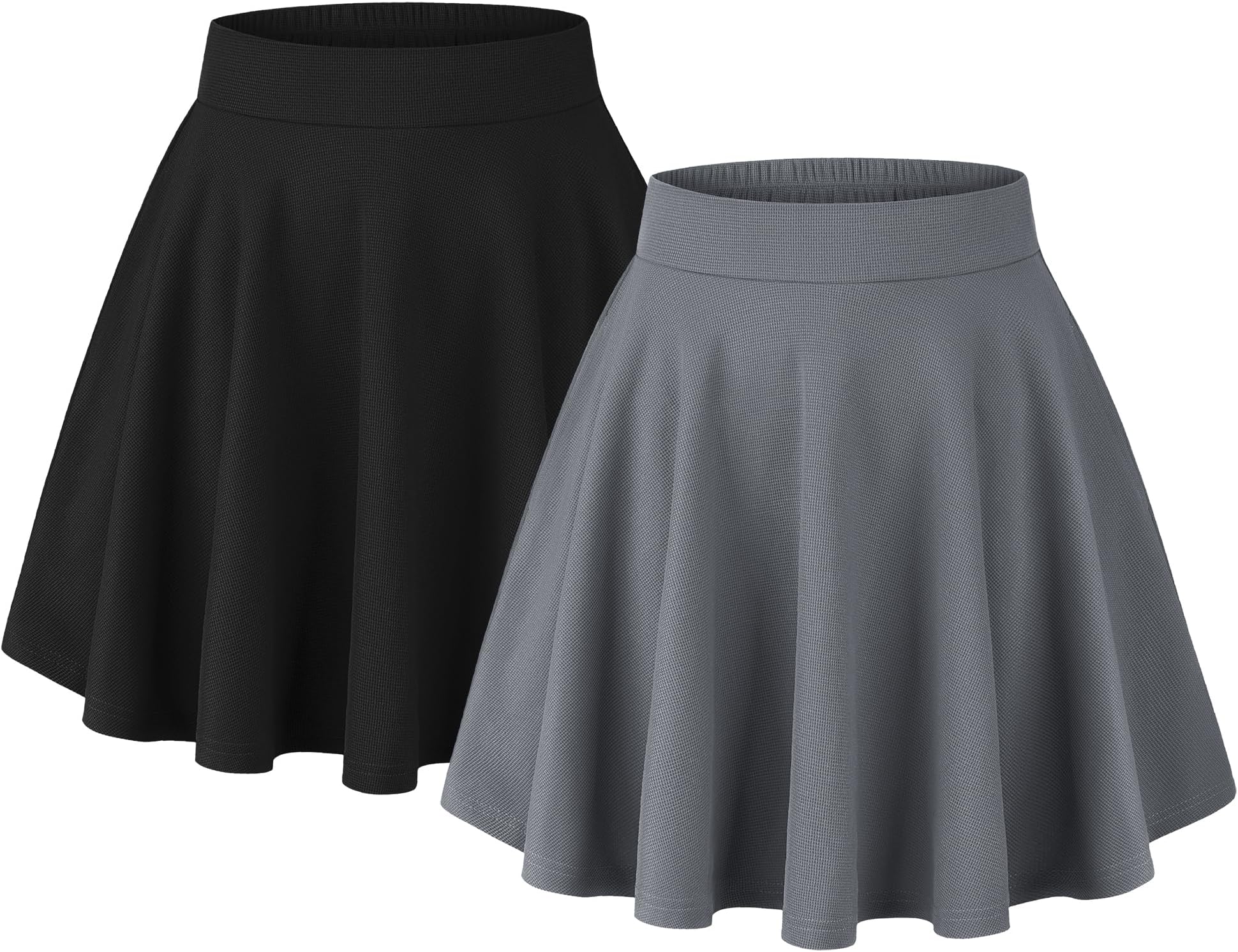 BlevonhWomen's Basic Versatile Stretchy Flared Casual Mini Skater Skirt with Pockets High Waisted Cute Short Skirts 2 Pack