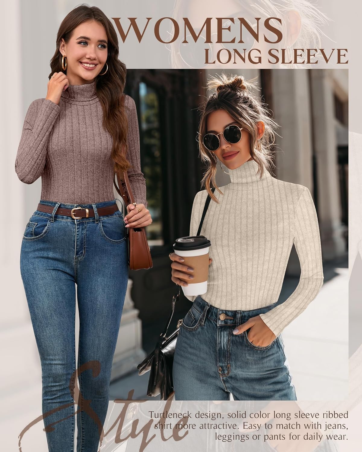 3 Pack Women's Turtleneck Sweaters Ribbed Long Sleeve Turtle Neck Top Slim Fitted Knit Lightweight Pullover Sweater - Image 5