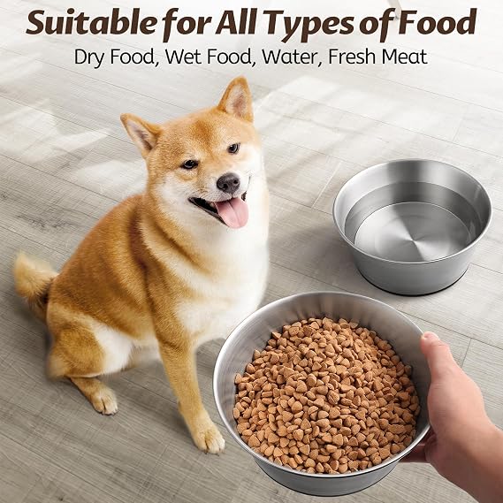 Stainless Steel Dog Bowls for Large Dogs, Non Slip Dog Metal Bowls, 2 Pack Food and Water Pet Bowls Heavy Duty Dishwasher Safe