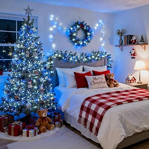 Miniatura 88 de JMEXSUSS Guirnalda de luces LED de 168 pies, 600 luces LED para el día de San Valentín, luces rojas de Navidad con alambre transparente, 8 modos