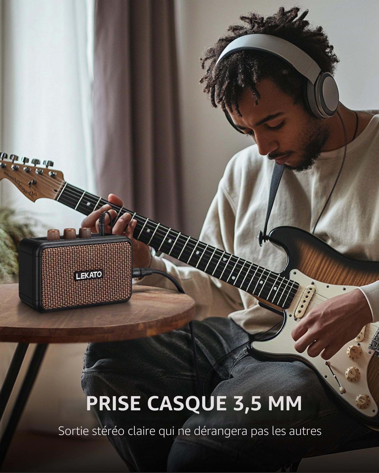 Mini ampli Guitare, amplificateur électrique Rechargeable LEKATO 5 W avec Effets Clean/Overdriver, ampli Portable Bluetooth 5.0 pour s'entraîner à la Maison et Les réunions Musicales