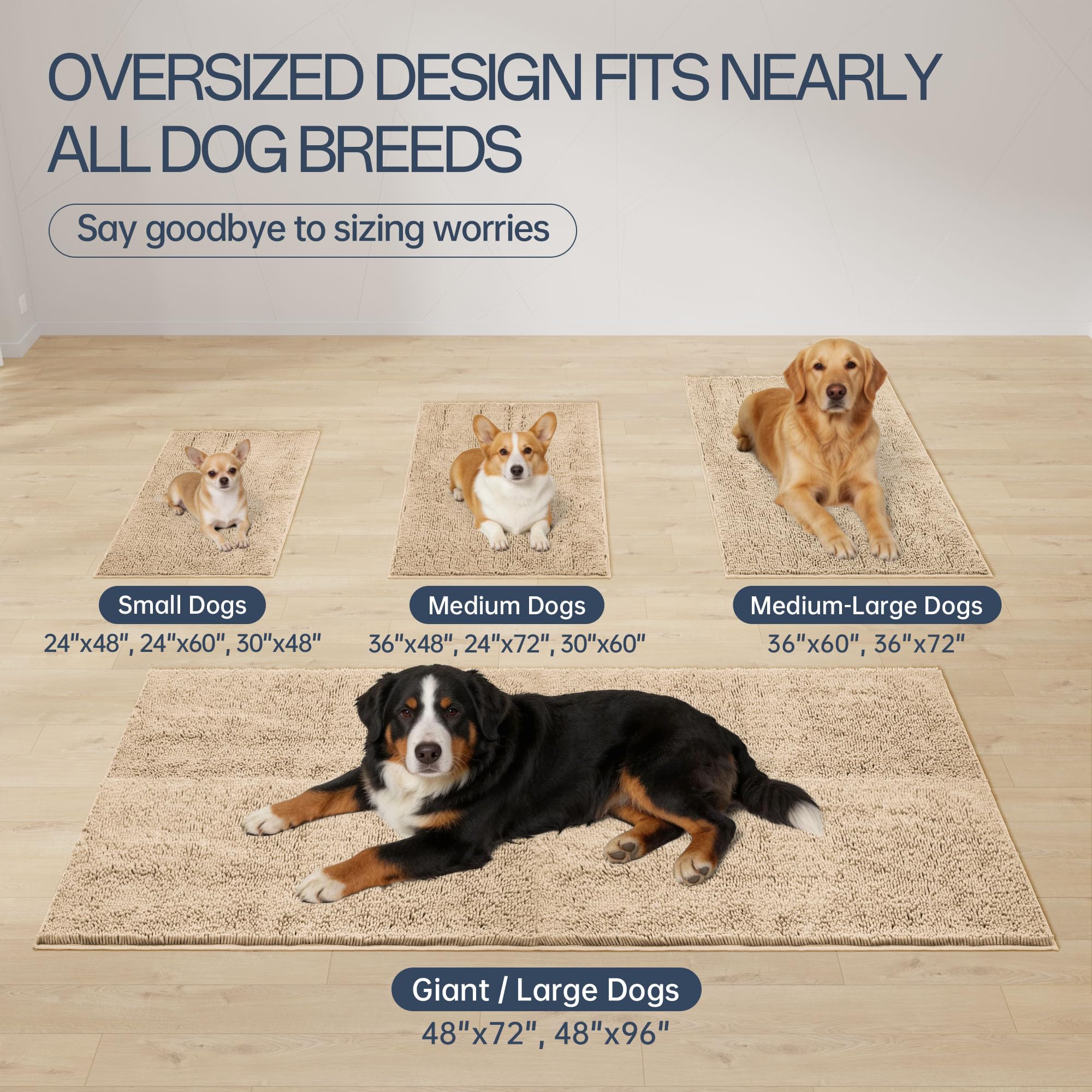 Hunde-Fußmatte für schlammige Pfoten, 121,9 x 91,4 cm, saugfähiger Chenille-Teppich für Läufer für Hunde, großer Läufer, Schlamm, Hunde, Schmutzfang, waschbar, rutschfest, für drinnen und