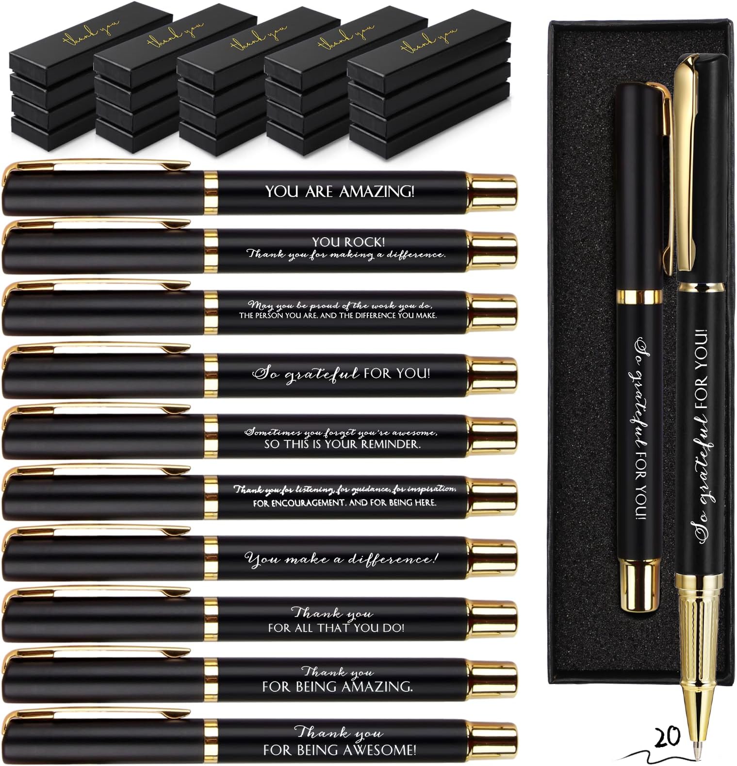 PerKoop 20 Sets Christmas Gift Thank You Gifts Inspirational Ballpoint Pen with Gift Boxes Motivational Quote Pen Bulk Appreciation Gifts for Employees, Teachers, Coworkers,