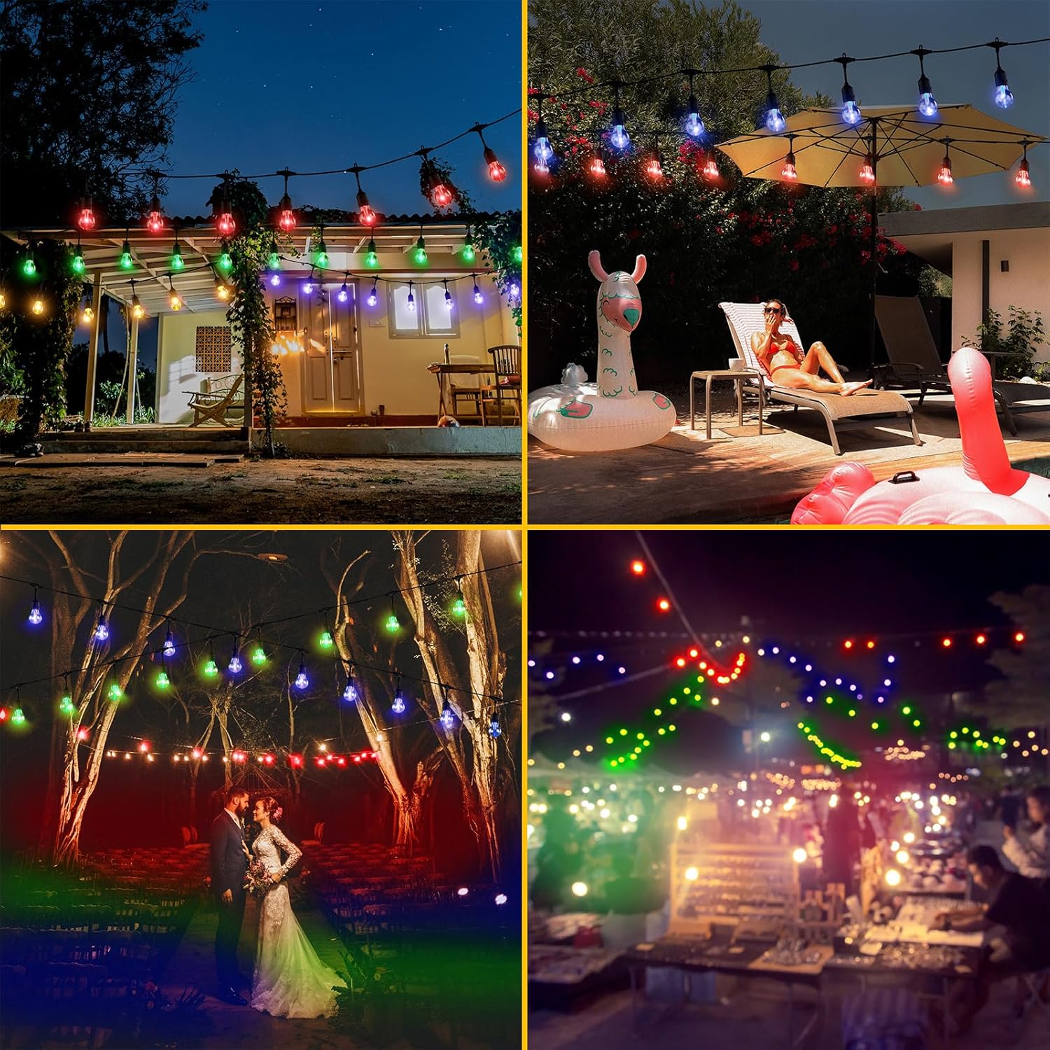 35FT Solar String Lights Outdoor, 11 Shatterproof LED Edison Bulbs, Dimmable RGB Color Changing Patio Lights with Remote. Waterproof for Garden Commercial Solar-Powered Decorative Lighting - Image 7