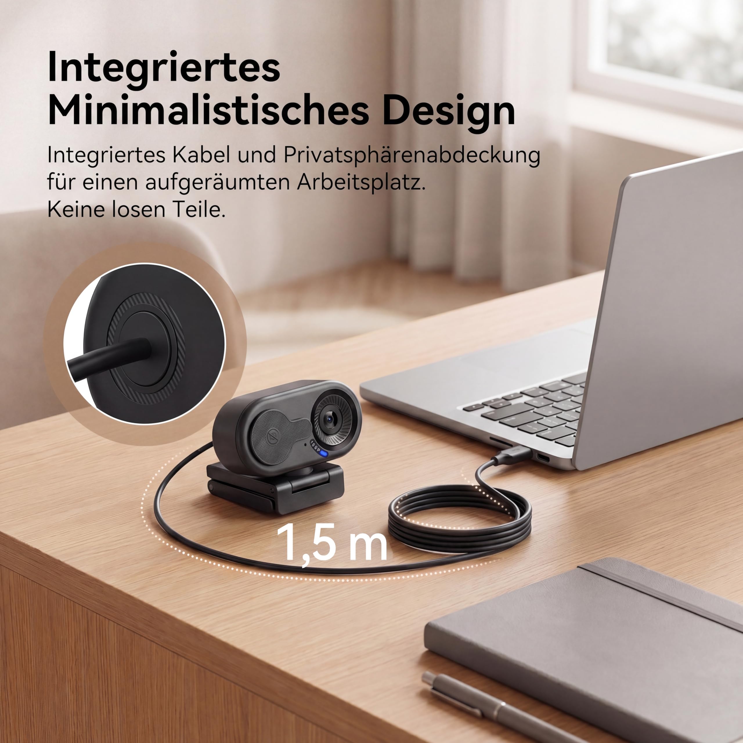 EMEET C100 Webcam 1080P, Fixfokus, 66° Sichtfeld, integriertes Mikrofon, Sichtschutzabdeckung, tragbarer Metallclip, Webcam für Homeoffice, Meetings, Streaming, Desktop, Laptop, PC