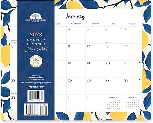 Bright Day - Calendario magnético para refrigerador 2023 de Bright Day 16 meses 8 x 10 pulgadas limón azul