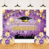 Large Grad Congratulations Banner Graduation Decorations Class of 2025, 72x44 Inch Purple and Gold Graduations Backdrop 2025 Graduation Party Decorations