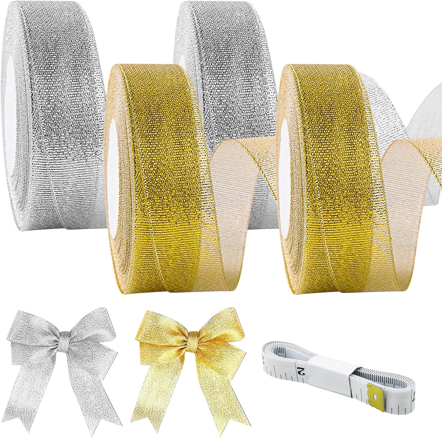 Amazon.com: 100 Yards Gold Silver Glitter Ribbon 1 1/2 inch for Gift ...